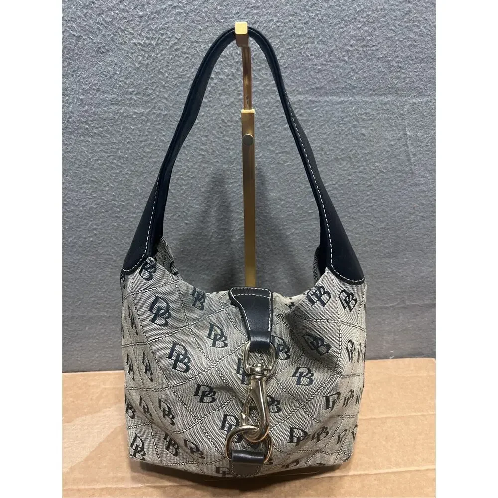 Vintage Dooney & Bourke Brown Canvas Leather Logo Latch Sac Hobo Shoulder Bag - Picture 3 of 12